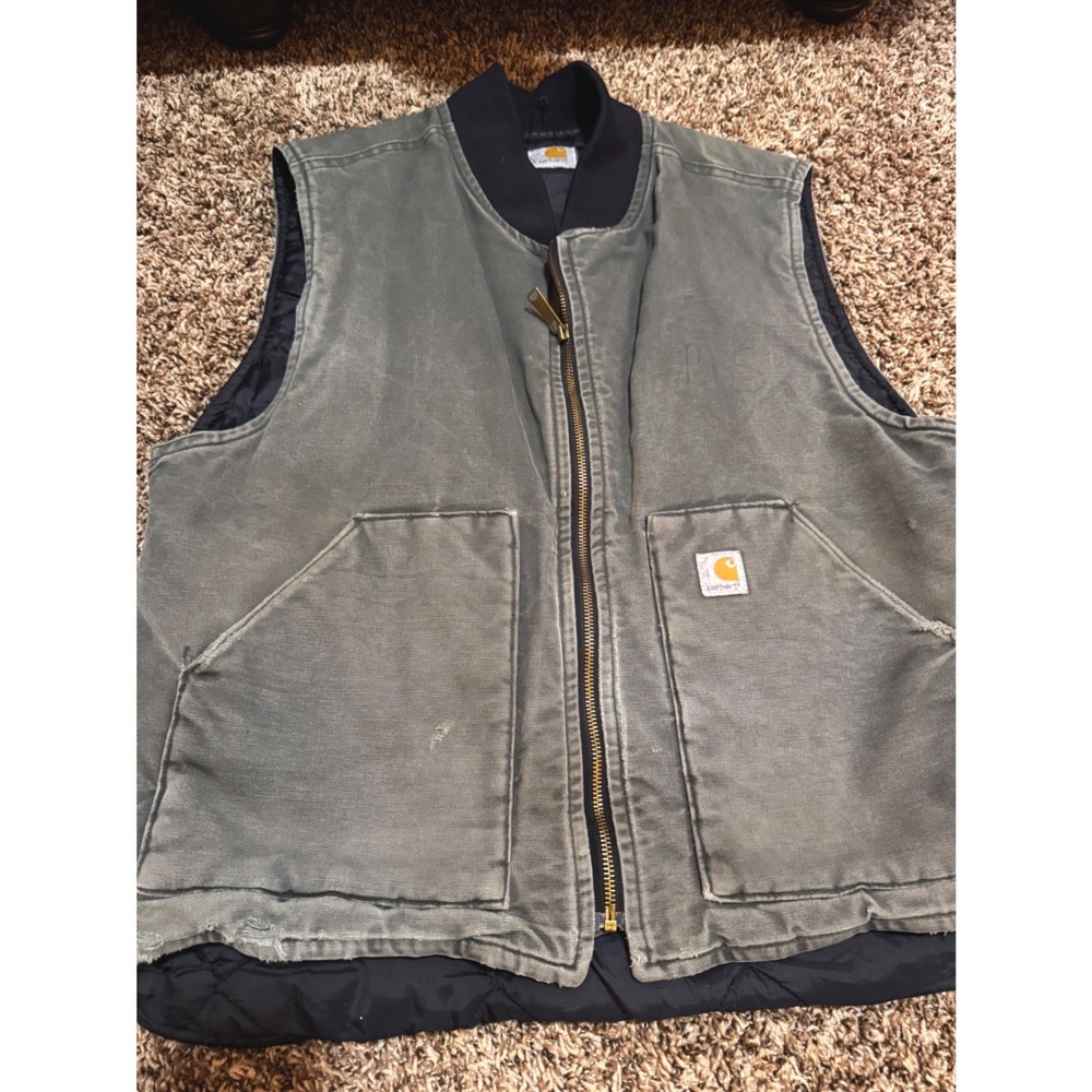 Vintage Carhartt V02 MOS Moss Green Faded Sandstone Arctic Vest Distressed XL